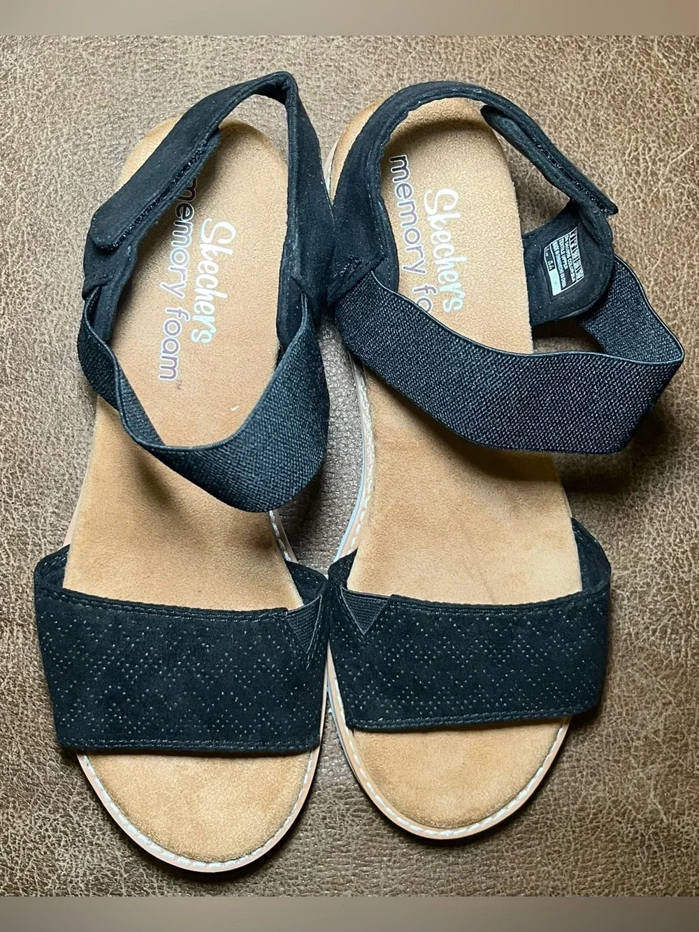 Skechers Sandals Womens 9 Desert Kiss Ankle Strap Black Stretch Wedge 56195S ***